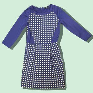 Max&co By MaxMara dress Midi Long Sleeves Blue Plaid Size S  Zipper In The Back